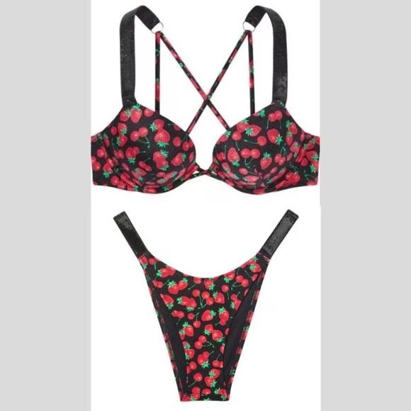 New! Victoria’s Secret strawberry Bombshell Brazilian Bikini SET 4722 - Picture 1 of 10